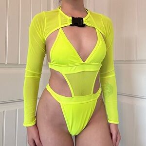 Neon Yellow Cut-Out Bodysuit